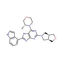 C[C@@H]1COCCN1c1nc(N2C[C@H]3COC[C@H]3C2)nc2nc(-c3cccc4[nH]ccc34)[nH]c12 ZINC000207227390