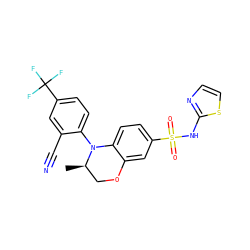 C[C@@H]1COc2cc(S(=O)(=O)Nc3nccs3)ccc2N1c1ccc(C(F)(F)F)cc1C#N ZINC000220185464