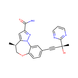 C[C@@H]1COc2ccc(C#C[C@@](C)(O)c3ncccn3)cc2-n2nc(C(N)=O)cc21 ZINC000219420686