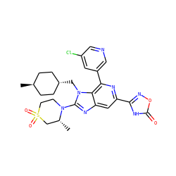 C[C@@H]1CS(=O)(=O)CCN1c1nc2cc(-c3noc(=O)[nH]3)nc(-c3cncc(Cl)c3)c2n1C[C@H]1CC[C@H](C)CC1 ZINC000261132329