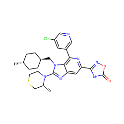 C[C@@H]1CSCCN1c1nc2cc(-c3noc(=O)[nH]3)nc(-c3cncc(Cl)c3)c2n1C[C@H]1CC[C@H](C)CC1 ZINC000261146812