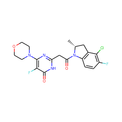 C[C@@H]1Cc2c(ccc(F)c2Cl)N1C(=O)Cc1nc(N2CCOCC2)c(F)c(=O)[nH]1 ZINC000147157616