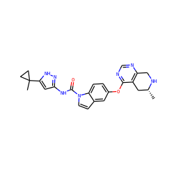 C[C@@H]1Cc2c(ncnc2Oc2ccc3c(ccn3C(=O)Nc3cc(C4(C)CC4)[nH]n3)c2)CN1 ZINC000147841295
