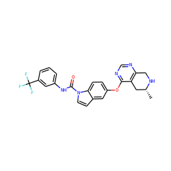 C[C@@H]1Cc2c(ncnc2Oc2ccc3c(ccn3C(=O)Nc3cccc(C(F)(F)F)c3)c2)CN1 ZINC000201331006