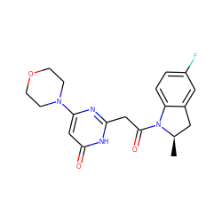 C[C@@H]1Cc2cc(F)ccc2N1C(=O)Cc1nc(N2CCOCC2)cc(=O)[nH]1 ZINC000147028918