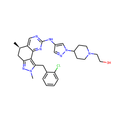 C[C@@H]1Cc2nn(C)c(Cc3ccccc3Cl)c2-c2nc(Nc3cnn(C4CCN(CCO)CC4)c3)ncc21 ZINC000143112649