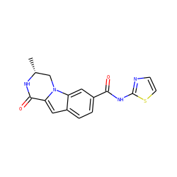 C[C@@H]1Cn2c(cc3ccc(C(=O)Nc4nccs4)cc32)C(=O)N1 ZINC000029125998