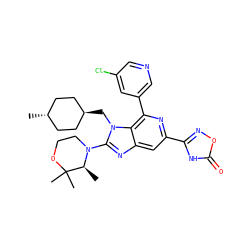 C[C@@H]1N(c2nc3cc(-c4noc(=O)[nH]4)nc(-c4cncc(Cl)c4)c3n2C[C@H]2CC[C@H](C)CC2)CCOC1(C)C ZINC000261162320