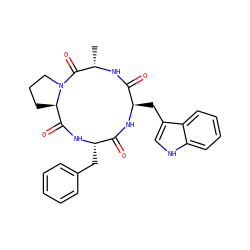 C[C@@H]1NC(=O)[C@@H](Cc2c[nH]c3ccccc23)NC(=O)[C@H](Cc2ccccc2)NC(=O)[C@H]2CCCN2C1=O ZINC000049889150