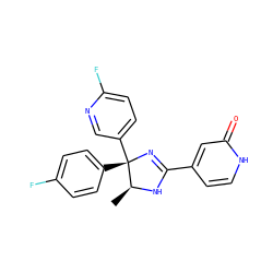 C[C@@H]1NC(c2cc[nH]c(=O)c2)=N[C@@]1(c1ccc(F)cc1)c1ccc(F)nc1 ZINC000071295220