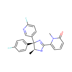 C[C@@H]1NC(c2cccc(=O)n2C)=N[C@@]1(c1ccc(F)cc1)c1ccc(F)nc1 ZINC000071294683