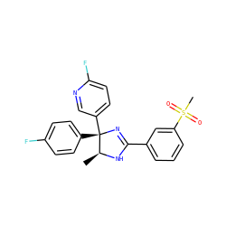 C[C@@H]1NC(c2cccc(S(C)(=O)=O)c2)=N[C@@]1(c1ccc(F)cc1)c1ccc(F)nc1 ZINC000038449938
