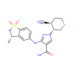 C[C@@H]1NS(=O)(=O)c2ccc(Nc3nn([C@H]4COCC[C@@H]4C#N)cc3C(N)=O)cc21 ZINC001772657149