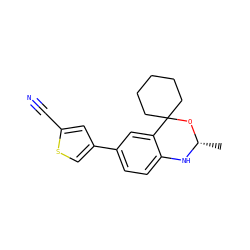 C[C@@H]1Nc2ccc(-c3csc(C#N)c3)cc2C2(CCCCC2)O1 ZINC000027870855