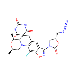 C[C@@H]1O[C@H](C)CN2c3c(cc4c(N5C[C@H](CN=[N+]=[N-])OC5=O)noc4c3F)CC3(C(=O)NC(=O)NC3=O)[C@@H]12 ZINC000145745792