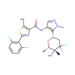 C[C@@H]1O[C@H](c2c(NC(=O)c3nc(-c4c(F)cccc4F)sc3N)cnn2C)CC(F)(F)[C@]1(C)N ZINC000205637963