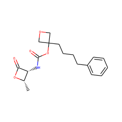 C[C@@H]1OC(=O)[C@@H]1NC(=O)OC1(CCCCc2ccccc2)COC1 ZINC000148782985