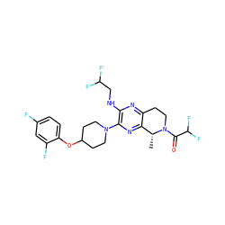 C[C@@H]1c2nc(N3CCC(Oc4ccc(F)cc4F)CC3)c(NCC(F)F)nc2CCN1C(=O)C(F)F ZINC001772600836