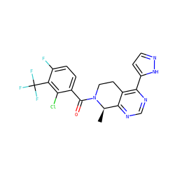C[C@@H]1c2ncnc(-c3ccn[nH]3)c2CCN1C(=O)c1ccc(F)c(C(F)(F)F)c1Cl ZINC000225937712