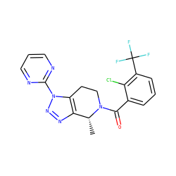 C[C@@H]1c2nnn(-c3ncccn3)c2CCN1C(=O)c1cccc(C(F)(F)F)c1Cl ZINC000218439190