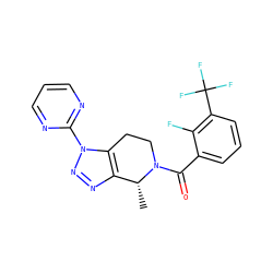 C[C@@H]1c2nnn(-c3ncccn3)c2CCN1C(=O)c1cccc(C(F)(F)F)c1F ZINC000225992412