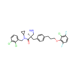 C[C@](CN)(Cc1ccc(CCCOc2c(F)ccc(F)c2Cl)cc1)C(=O)N(Cc1cccc(Cl)c1Cl)C1CC1 ZINC000049781097