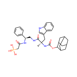 C[C@](Cc1c[nH]c2ccccc12)(NC(=O)OC1C2CC3CC(C2)CC1C3)C(=O)NC[C@@H](NC(=O)CP(=O)(O)O)c1ccccc1 ZINC000026575285
