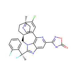 C[C@](F)(c1ccccc1F)c1nc2cc(-c3noc(=O)[nH]3)nc(-c3cncc(Cl)c3)c2n1C[C@H]1CC[C@H](C)CC1 ZINC000261084885