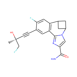 C[C@](O)(C#Cc1cc2c(cc1F)C1CC(C1)n1cc(C(N)=O)nc1-2)CF ZINC000205812305