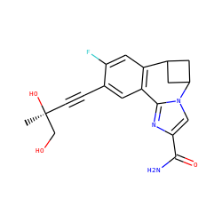 C[C@](O)(C#Cc1cc2c(cc1F)C1CC(C1)n1cc(C(N)=O)nc1-2)CO ZINC000205808601