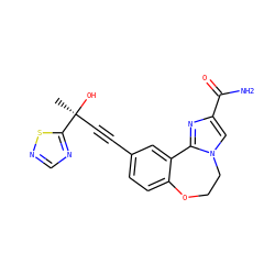 C[C@](O)(C#Cc1ccc2c(c1)-c1nc(C(N)=O)cn1CCO2)c1ncns1 ZINC000220010832