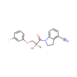 C[C@](O)(COc1cccc(F)c1)C(=O)N1CCc2c(C#N)cccc21 ZINC000169313270
