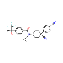 C[C@](O)(c1ccc(C(=O)N(C2CC2)[C@H]2CC[C@](C#N)(c3ccc(C#N)cc3)CC2)cc1)C(F)(F)F ZINC000101176163