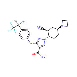 C[C@](O)(c1ccc(Nc2nn([C@H]3CC[C@H](N4CCC4)C[C@@H]3C#N)cc2C(N)=O)cc1)C(F)(F)F ZINC000217335214