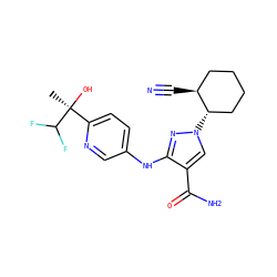 C[C@](O)(c1ccc(Nc2nn([C@H]3CCCC[C@@H]3C#N)cc2C(N)=O)cn1)C(F)F ZINC000221841116