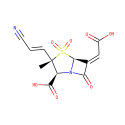 C[C@]1(/C=C/C#N)[C@H](C(=O)O)N2C(=O)/C(=C/C(=O)O)[C@@H]2S1(=O)=O ZINC000036187711