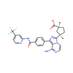 C[C@]1(C(=O)O)CC[C@@](C)(c2nc(-c3ccc(C(=O)Nc4cc(C(F)(F)F)ccn4)cc3)c3c(N)nccn23)C1 ZINC001772598658