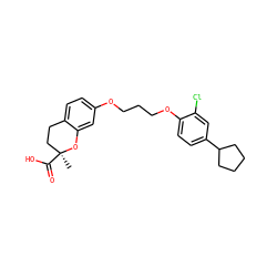 C[C@]1(C(=O)O)CCc2ccc(OCCCOc3ccc(C4CCCC4)cc3Cl)cc2O1 ZINC000003989109