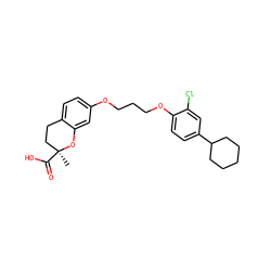 C[C@]1(C(=O)O)CCc2ccc(OCCCOc3ccc(C4CCCCC4)cc3Cl)cc2O1 ZINC000028120531