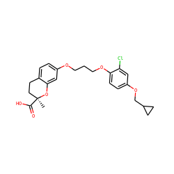 C[C@]1(C(=O)O)CCc2ccc(OCCCOc3ccc(OCC4CC4)cc3Cl)cc2O1 ZINC000028126083