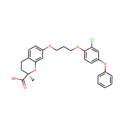 C[C@]1(C(=O)O)CCc2ccc(OCCCOc3ccc(Oc4ccccc4)cc3Cl)cc2O1 ZINC000001910883