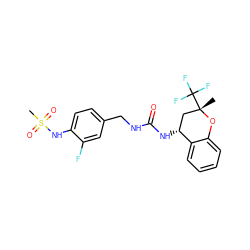 C[C@]1(C(F)(F)F)C[C@@H](NC(=O)NCc2ccc(NS(C)(=O)=O)c(F)c2)c2ccccc2O1 ZINC000169704449