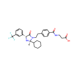 C[C@]1(C2CCCCC2)N[C@H](c2cccc(C(F)(F)F)c2)C(=O)N1CCc1ccc(C(=O)NCCC(=O)O)cc1 ZINC000143452416