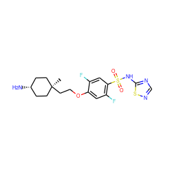C[C@]1(CCOc2cc(F)c(S(=O)(=O)Nc3ncns3)cc2F)CC[C@H](N)CC1 ZINC001772576540
