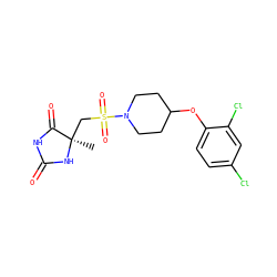 C[C@]1(CS(=O)(=O)N2CCC(Oc3ccc(Cl)cc3Cl)CC2)NC(=O)NC1=O ZINC000096915904