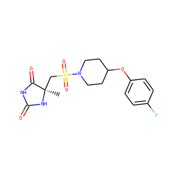 C[C@]1(CS(=O)(=O)N2CCC(Oc3ccc(F)cc3)CC2)NC(=O)NC1=O ZINC000059688976