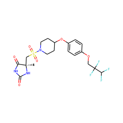 C[C@]1(CS(=O)(=O)N2CCC(Oc3ccc(OCC(F)(F)C(F)F)cc3)CC2)NC(=O)NC1=O ZINC000035922798