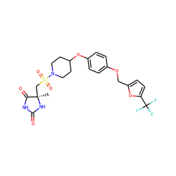 C[C@]1(CS(=O)(=O)N2CCC(Oc3ccc(OCc4ccc(C(F)(F)F)o4)cc3)CC2)NC(=O)NC1=O ZINC000096273614