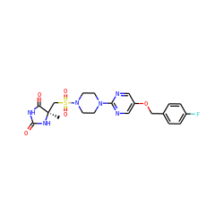 C[C@]1(CS(=O)(=O)N2CCN(c3ncc(OCc4ccc(F)cc4)cn3)CC2)NC(=O)NC1=O ZINC000096273613
