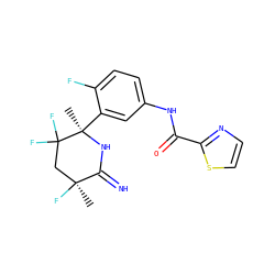 C[C@]1(F)CC(F)(F)[C@@](C)(c2cc(NC(=O)c3nccs3)ccc2F)NC1=N ZINC001772592640